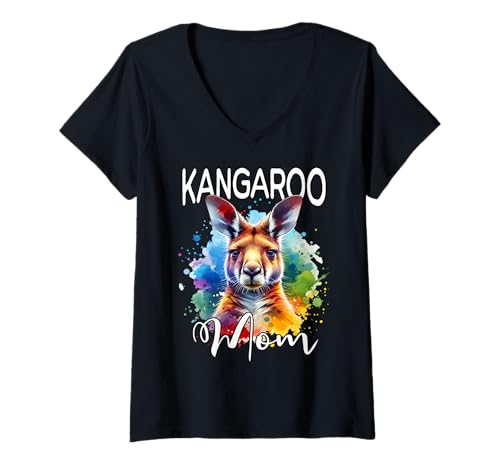 Damen Kangaroo Mom Känguru Mama T-Shirt mit V-Ausschnitt von Känguru Mama Für Damen