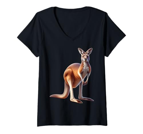 Damen Kangaroo Design Känguru T-Shirt mit V-Ausschnitt Damen Kangaroo Design Känguru T-Shirt mit V-Ausschnitt von Känguru Motiv Herren Damen