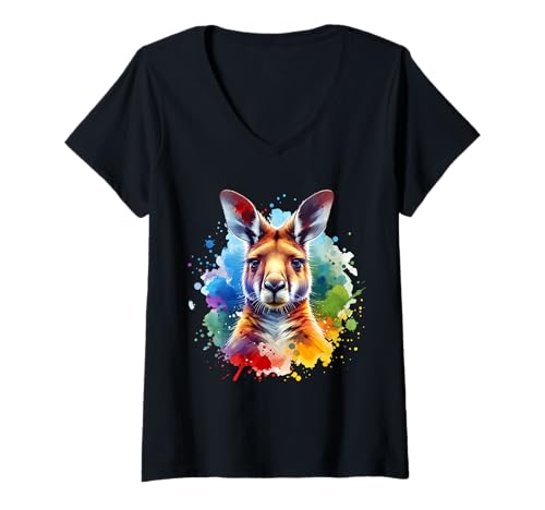 Damen Kangaroo Känguru T-Shirt mit V-Ausschnitt Damen Kangaroo Känguru T-Shirt mit V-Ausschnitt von Känguru Motive Für Herren Und Damen