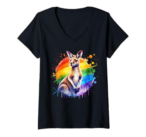 Damen Kangaroo Känguru T-Shirt mit V-Ausschnitt Damen Kangaroo Känguru T-Shirt mit V-Ausschnitt von Känguru Motive Für Herren Und Damen