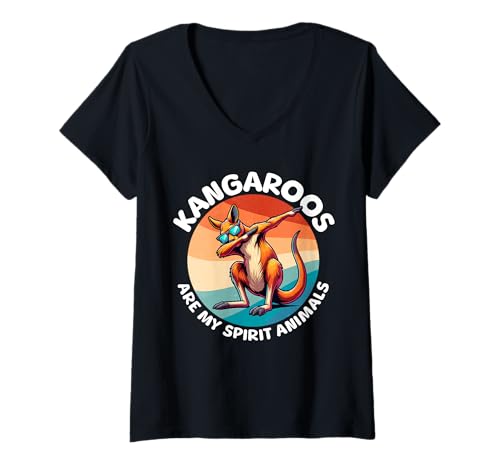 Damen Känguru Spirit Animal Kangaroo T-Shirt mit V-Ausschnitt von Känguru Sprüche Für Damen Und Herren