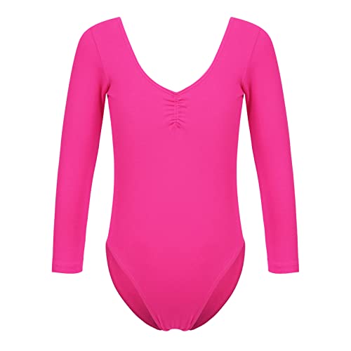 Kaerm Ballettanzug Mädchen Langarm Kinder Ballett Trikot Eislauf Body Leotard Gymnastics Trainingsanzug Bodysuit Rundhals Gymnastik Gr. 98-164 Hot Pink C 122-128 von Kaerm