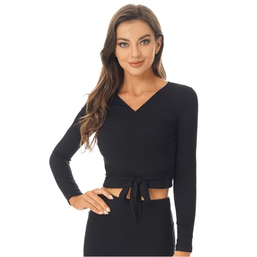 Kaerm Damen Ballett Wickeljacke Gymnastik Tanz Ballettjacke Lange Ärmel Tanz Jäckchen V-Ausschnitt Cardigan Tanz Wickeltop für Frauen Gr. S-XXL Schwarz XXL Kaerm Damen Ballett Wickeljacke Gymnastik Tanz Ballettjacke Lange Ärmel Tanz Jäckchen V-Ausschnitt Cardigan Tanz Wickeltop für Frauen Gr. S-XXL Schwarz XXL von Kaerm
