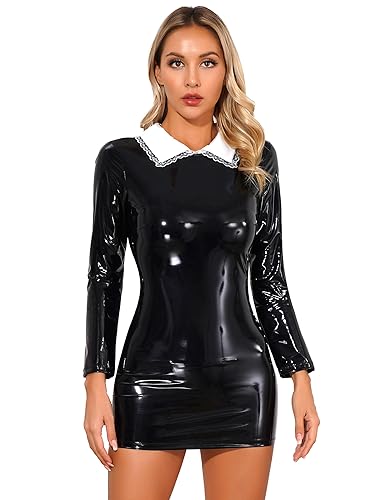 Kaerm Damen Lack Leder Kleid Wetlook Minikleid Sexy Kurz Figurbetontes Abendkleid Eng Metallic Glitzer Bleistiftkleid Etui Party Clubwear B Schwarz 3XL Kaerm Damen Lack Leder Kleid Wetlook Minikleid Sexy Kurz Figurbetontes Abendkleid Eng Metallic Glitzer Bleistiftkleid Etui Party Clubwear B Schwarz 3XL von Kaerm
