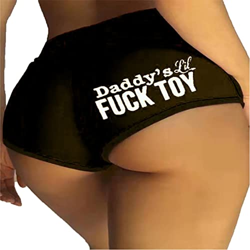 Kaerm Damen Lustig Slip Ouvert Unterwäsche Mit Spruch Daddy's Fuck Toy Low Waist Hotpants Hipster Panties Höschen Erotisch Dessous Reizwäsche Schwarz L von Kaerm