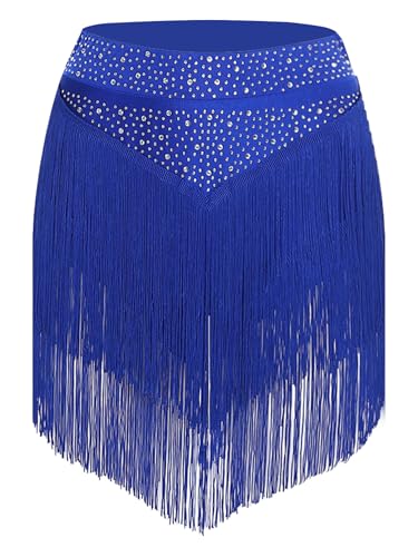 Kaerm Damen Tanzrock Salsa Mit Fransen Mädchen Rock Lateinamerikanisch Elegant Mit Eingebauten Shorts Für Rumba Tango Samba Blau M von Kaerm