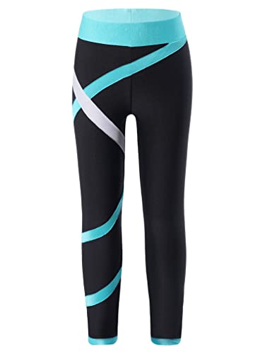 Kaerm Eiskunstlauf Hose Kinder Mädchen Streifen Patchwork Gymnastikhose Lang Sporthose Stretch Leggings Für Ballett Tanz Gymnastik Turnen Grün 110-116 von Kaerm