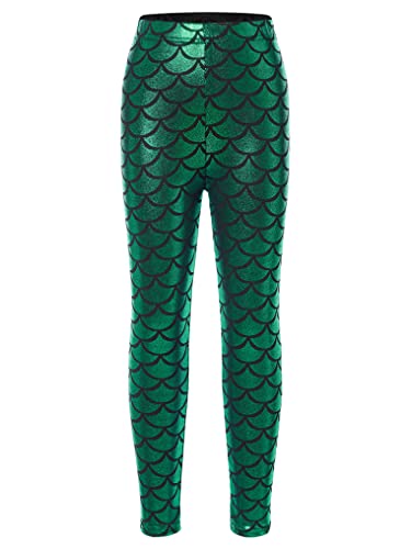 Kaerm Fischschuppen Strumpfhose Kinder Mädchen Meerjungfrau Kostüm Metallic Hose Glänzend Leggings High Waist Stretch Für Fasching Karneval Performance A Grün 146-152 von Kaerm