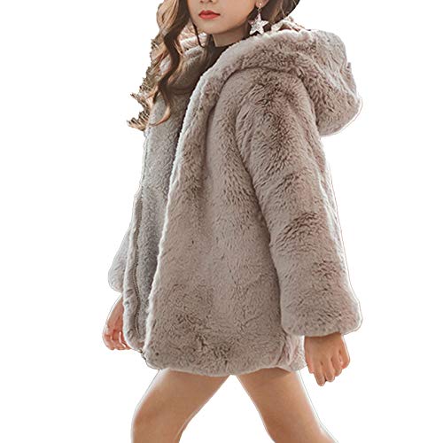 Kaerm Fleecejacke Kinder Mädchen mit Ohren Winter Warm Kapuzenjacke Gefüttert Langarm Fellmantel Winterjacke Süß mit Kapuze Flauschig Gr. 98-164 Grau 110-116 von Kaerm
