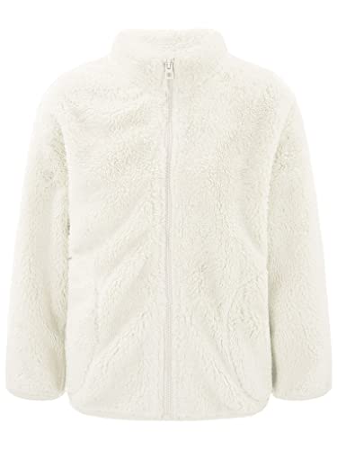 Kaerm Fleecemantel Kinder Jungen Mädchen Langarm Winterjacke Stehkragen Kuscheljacke Flauschig Felljacke Mit Reißverschluss Gr. 92-152 Beige 146-152 von Kaerm