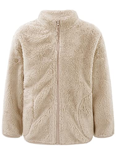 Kaerm Fleecemantel Kinder Jungen Mädchen Langarm Winterjacke Stehkragen Kuscheljacke Flauschig Felljacke Mit Reißverschluss Gr. 92-152 Khaki 146-152 von Kaerm