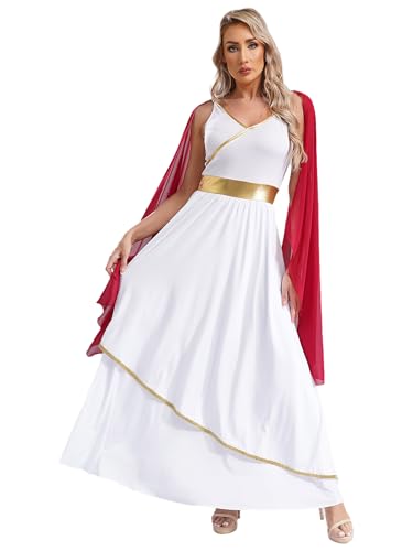 Kaerm Griechische Göttin Aphrodite Kostüm Damen Historisches Römisches Kleid Lang Edles Kleid Kaiserliche Kaiserin Kostüm Für Fasching Karneval Burgundy XXL von Kaerm