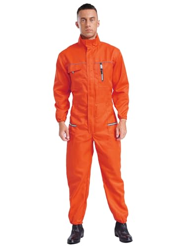Kaerm Herren Arbeitsoverall Mit Reflektierend Streifen Langarm Jumpsuit Warnoverall Ganzkörper Arbeitskleidung Für Handwerker Outdoor Orange L von Kaerm