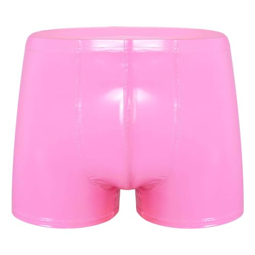 Kaerm Herren Boxershorts Leder Shorts Schwarz Wetlook sexy Unterwäsche Hot Pants mit Latex Lack Leder Optik Ouvert Dessous Erotik Reizwäsche Z Hot Pink 4XL von Kaerm