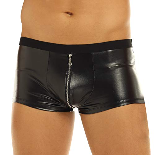 Kaerm Herren Dessous Boxershorts Schwarz aus Wetlook Material mit Reißverschluss Männer Trunk Shorts Ouvert Unterwäsche Reizwäsche Schwarz L von Kaerm