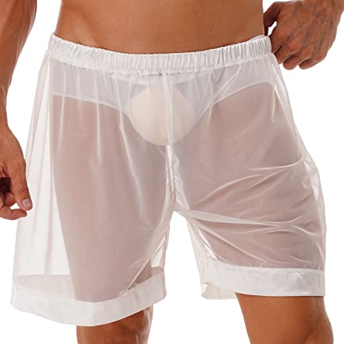 Kaerm Herren Kurze Hose transparent Netz Unterwäsche Mesh Sheer Pants Netz-Stoff Strand Shorts Freizeithose Boxershorts Locker Slim Fit Weiß L von Kaerm