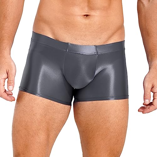 Kaerm Herren Satin Seide Strumpfhose Sexy Kurz High Waist Pantyhose Öl Glänzend Elastisch Treggings Jeggings Trainingsshorts Party Clubwear Dunkelgrau D L von Kaerm