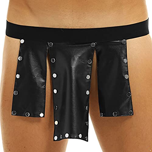 Kaerm Herren Scottish Kilt Combat mit Nieten Knöpfe Mittelalter Tartan Schottenrock Cosplay Punk Gothic Traditionelle Highland Leder Kostüm Schwarz A XL von Kaerm