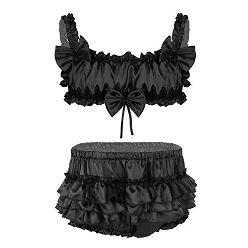 Kaerm Herren Sissy Crossdressser BH Satin Höschen Panty Set Männer Crossdressing Set Erotisch Nachtwäsche Bikini Set Lingerie Reizwäsche Schwarz L von Kaerm