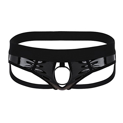 Kaerm Herren String Tanga Sexy Transparent Mit O-Ring Hinten Offen Höschen Slip Im Schritt Offen Reizwäsche Ouvert Dessous Body Männer Erotisch Nachtwäsche I Schwarz XXL von Kaerm