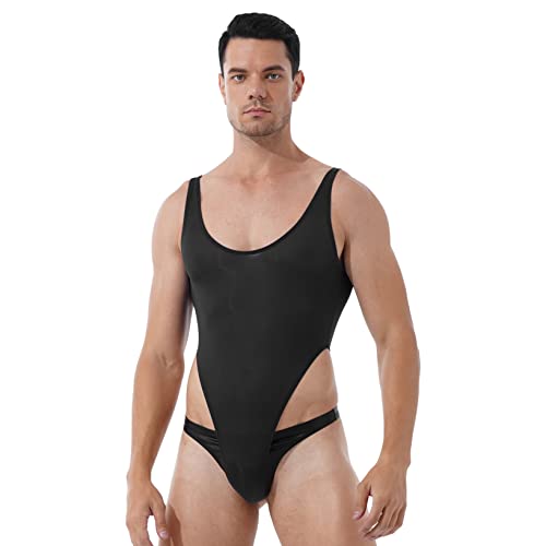 Kaerm Nylon Body Herren Transparent Ouvert Stringbody High Cut Leotard Männer Unterhemd Jock Slip Dessous Einteiler Badeanzug Bademode Clubwear Schwarz OneSize von Kaerm