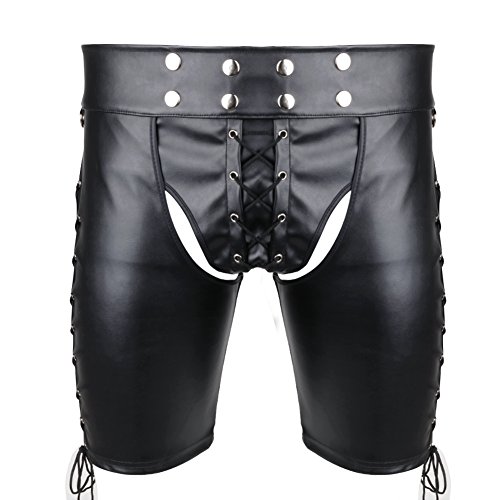 Kaerm Herren Wetlook Boxershorts Hollow Out Ouvert Unterhose Dessous Hinten Offen Höschen Slips Männer Leder Shorts Mit Schnürung Schwarz L von Kaerm