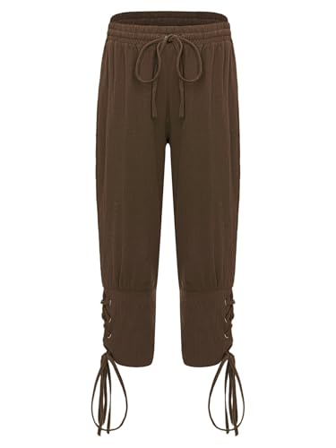Kaerm Jungen Mittelalter Kolonial Kostüm Hose Kinder 18. Jahrhundert Wikinger Leggings Stretch Schnürhose Slim Fit Für 5-12 Jahre Kaffee 146-152 von Kaerm