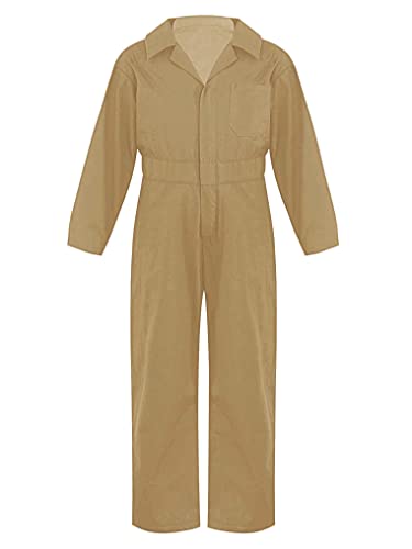 Kaerm Kinder Arbeitsoverall Jungen Mädchen Latzhose Ganzkörperanzug Baumwolle Arbeitshose Kinderhose Stretch Langarm Hemd Button Down Slim Fit Streetwear Khaki B 146-152 von Kaerm