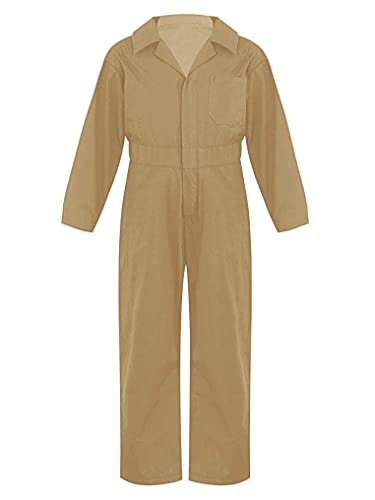 Kaerm Kinder Arbeitsoverall Jungen Mädchen Latzhose Ganzkörperanzug Langarm Schutzoverall Reverskragen Arbeitsanzug Schutzanzug Gr.110-176 Khaki B 110-116 von Kaerm