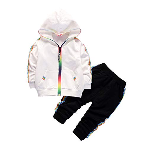 Kaerm Kinder Baby Langarm Sportanzug Mit Kapuze Junge Mädchen 2tlg Sweatanzug Freizeitanzug Reißverschluss Vorne Kapuzenjacke Mit Jogginghose Bekleidungsset Weiß 86-92 von Kaerm