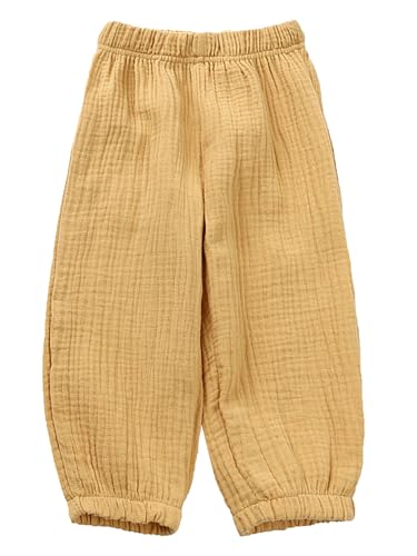 Kaerm Kinder Baby Mädchen Jungen Sommer Leinenhose Bloomers Baumwolle Lange Hosen Dünn Pumphose Haremshose Jogginghose Lässig Stretch Gelb 98-104 von Kaerm