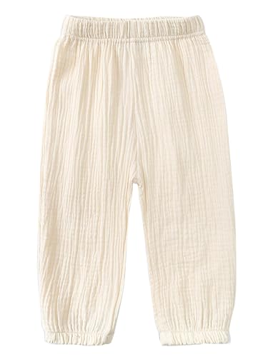 Kaerm Kinder Baby Mädchen Jungen Sommer Leinenhose Bloomers Baumwolle Lange Hosen Dünn Pumphose Haremshose Jogginghose Lässige Stretch Beige 80-92 von Kaerm