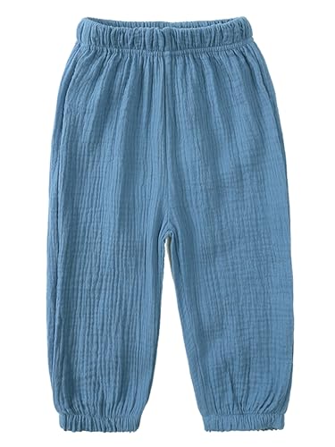 Kaerm Kinder Baby Mädchen Jungen Sommer Leinenhose Bloomers Baumwolle Lange Hosen Dünn Pumphose Haremshose Jogginghose Lässige Stretch Blau 104-110 von Kaerm