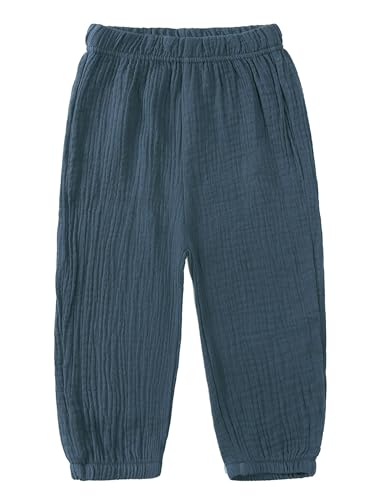 Kaerm Kinder Baby Mädchen Jungen Sommer Leinenhose Bloomers Baumwolle Lange Hosen Dünn Pumphose Haremshose Jogginghose Lässige Stretch Blauer See 122-128 von Kaerm