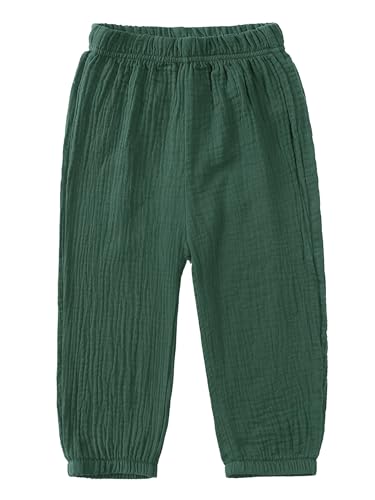 Kaerm Kinder Baby Mädchen Jungen Sommer Leinenhose Bloomers Baumwolle Lange Hosen Dünn Pumphose Haremshose Jogginghose Lässige Stretch Dunkelgrün 104-110 von Kaerm