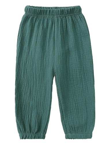 Kaerm Kinder Baby Mädchen Jungen Sommer Leinenhose Bloomers Baumwolle Lange Hosen Dünn Pumphose Haremshose Jogginghose Lässige Stretch Grün 104-110 von Kaerm