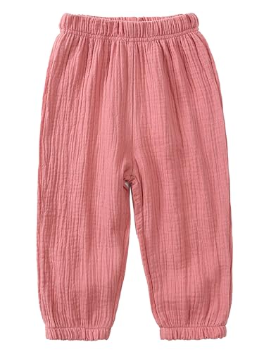 Kaerm Kinder Baby Mädchen Jungen Sommer Leinenhose Bloomers Baumwolle Lange Hosen Dünn Pumphose Haremshose Jogginghose Lässige Stretch Rosa 92-98 von Kaerm