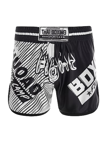 Kaerm Kinder Box Shorts Für Boxen MMA Muay Thai Kickboxen Training Workout Shorts Stretch Hose Leggings Sportswear Weiß schwarz 146-152 von Kaerm