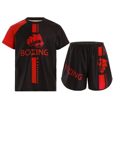 Kaerm Kinder Junge Wushu Fitness Kleidung Muay Thai Anzug Kick Boxshorts Sportbekleidung Kampfsport Kampfausrüstung Hellrot 122-128 von Kaerm