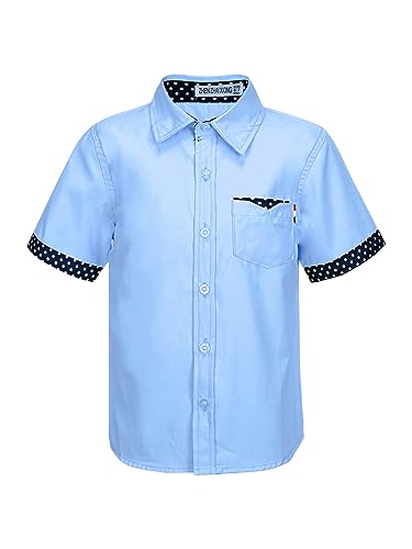 Kaerm Kariertes Hemd Kinder Jungen Sommer Kurzarm Oberteil Button Down Shirt Slim Fit Reverskragen Freizeithemd Taschen Vorne Gr. 98-164 Blau A 146-152 von Kaerm