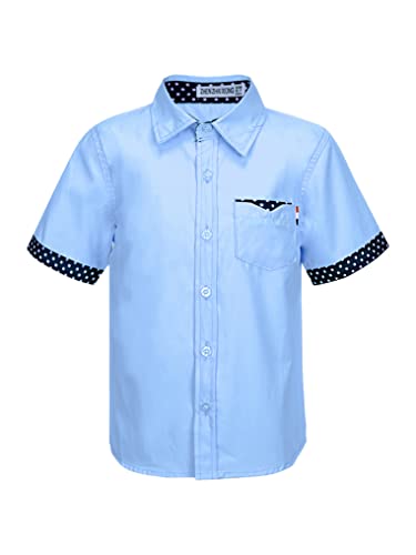 Kaerm Kariertes Hemd Kinder Jungen Sommer Kurzarm Oberteil Button Down Shirt Slim Fit Reverskragen Freizeithemd Taschen Vorne Gr. 98-164 Blau A 98-104 von Kaerm