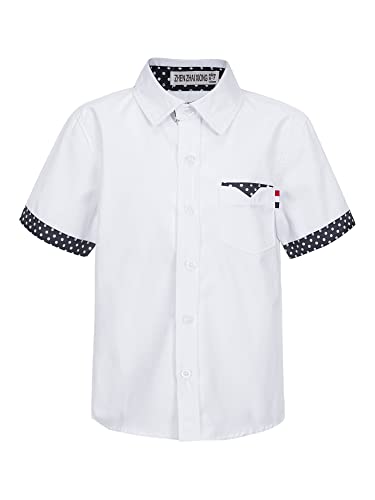Kaerm Kariertes Hemd Kinder Jungen Sommer Kurzarm Oberteil Button Down Shirt Slim Fit Reverskragen Freizeithemd Taschen Vorne Gr. 98-164 Weiß A 158-164 von Kaerm