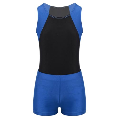 Kaerm Kinder Jungen Turnanzug Gymnastikanzug Ärmellos Sport Overall Jumpsuit Kurz Mit Shorts Fitness 2tlg Sportbekleidung Sportswear Blau 122-128 von Kaerm