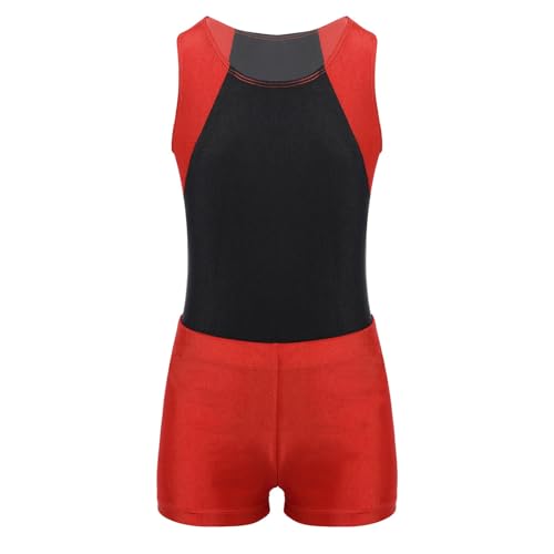 Kaerm Kinder Jungen Turnanzug Gymnastikanzug Ärmellos Sport Overall Jumpsuit Kurz Mit Shorts Fitness 2tlg Sportbekleidung Sportswear Rot 110-116 von Kaerm