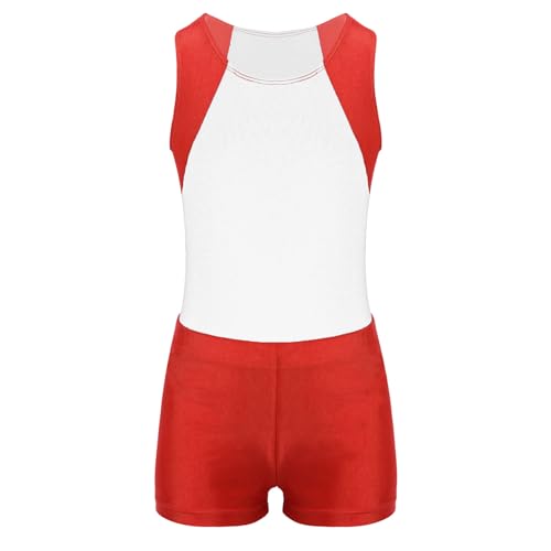 Kaerm Kinder Jungen Turnanzug Gymnastikanzug Ärmellos Sport Overall Jumpsuit Kurz Mit Shorts Fitness 2tlg Sportbekleidung Sportswear Weiß 122-128 von Kaerm