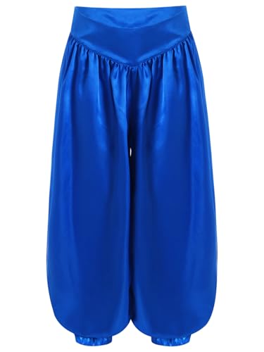 Kaerm Kinder Mädchen Arabische Hose Bauchtanz Kostüm High Waist Haremshose Locker Aladinhose Orient Tanzkostüm Blau 146-152 von Kaerm
