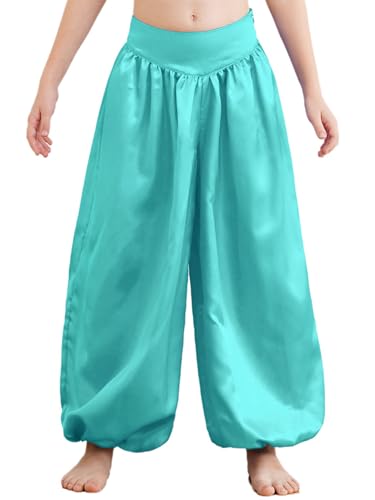 Kaerm Kinder Mädchen Arabische Hose Bauchtanz Kostüm High Waist Haremshose Locker Aladinhose Orient Tanzkostüm Hellblau 134-140 von Kaerm