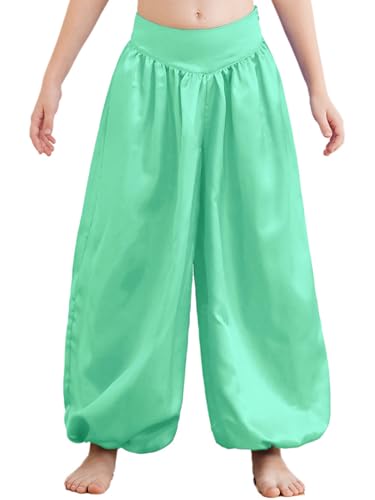 Kaerm Kinder Mädchen Arabische Hose Bauchtanz Kostüm High Waist Haremshose Locker Aladinhose Orient Tanzkostüm Hellgrün 134-140 von Kaerm