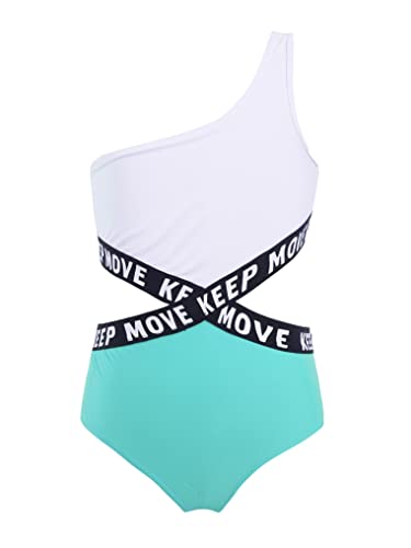 Kaerm Kinder Mädchen Badeanzug Mit Cut Out UV Schutz Schwimmanzug EIN Schulter Bademode Motiv Hawaii Schwimmbekleidung UPF 50 + Gr. 98-164 Minzgrün 122-128 von Kaerm
