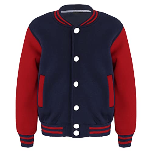 Kaerm Kinder Mädchen Junge Langarm College Jacke Unisex Varsity Stil Mode Einfach Schule Jacken Top Baseballjacke Mit Urban Stehkragen Gr. 110-152 Navy Blau 146-152 von Kaerm